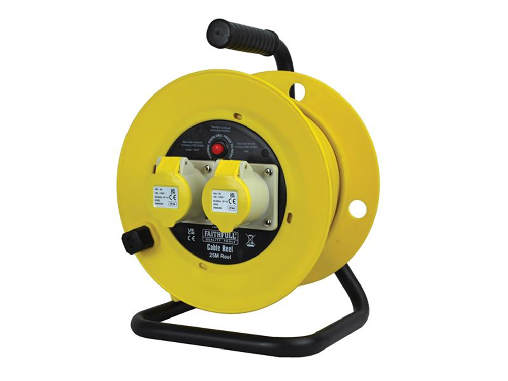 Faithfull Power Plus FPPCR25ML25 Cable Reel 25m 16 amp 2.5mm Cable 110V |