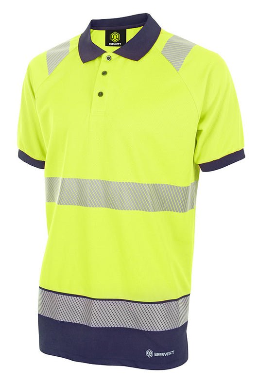 Beeswift - HIVIS TWO TONE POLO SHIRT S/S SAT YELL/NVY MED - Saturn Yellow / Navy