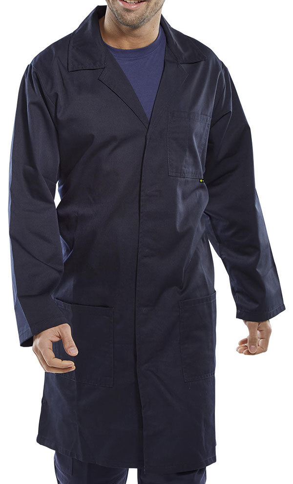 BEESWIFT POLY COTTON WAREHOUSE COAT NAVY BLUE 46