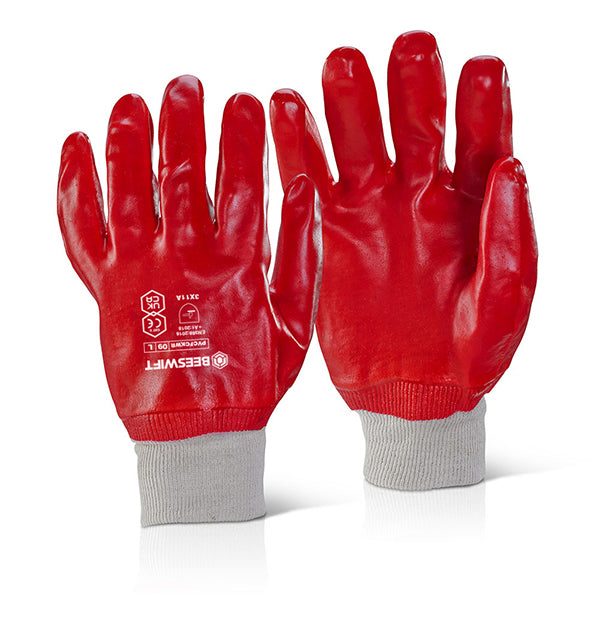 BEESWIFT PVC FULLY COATED KNITTED WRIST GLOVE RED 07