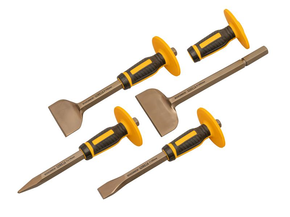 Roughneck ROU31934 Bolster & Chisel Set with Non-Slip Guards, 4 Piece |