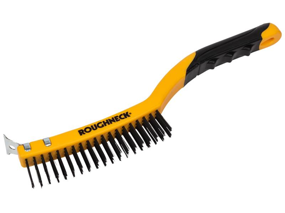 Roughneck ROU52030 Carbon Steel Wire Brush Soft Grip with Scraper 355mm (14in) - 3 Row |
