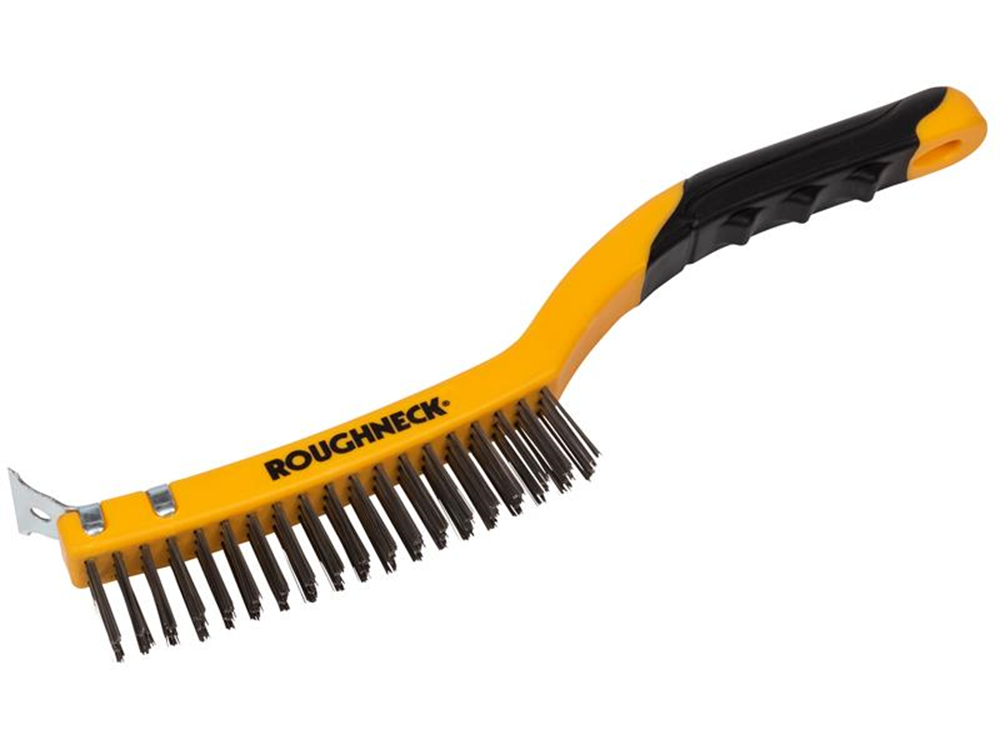 Roughneck ROU52032 Stainless Steel Wire Brush Soft Grip with Scraper 355mm (14in) - 3 Row |