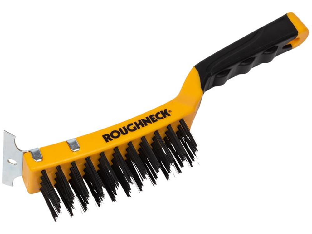 Roughneck ROU52042 Carbon Steel Wire Brush Soft Grip with Scraper 300mm (12in) - 4 Row |