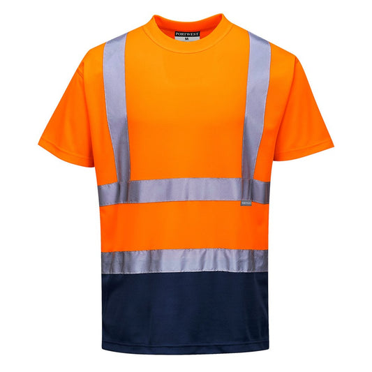 Portwest S378ONRS -  sz S Two Tone T-Shirt - Orange/Navy