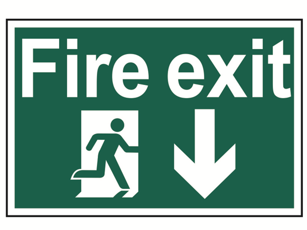 Scan SCA1503 Fire Exit Running Man Arrow Down - PVC 300 x 200mm |