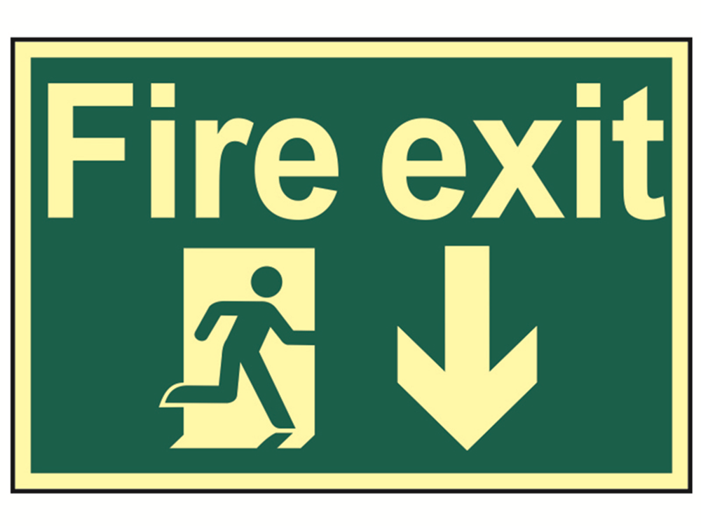Scan SCA1580 Fire Exit Running Man Arrow Down - Photoluminescent 300 x 200mm |