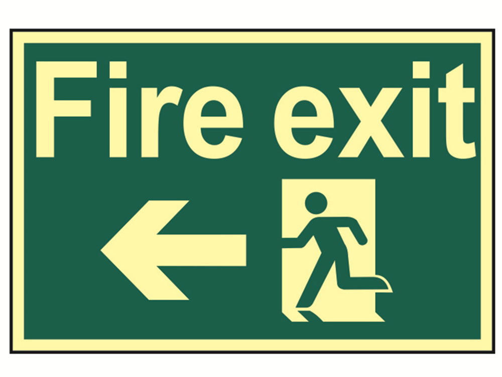 Scan SCA1583 Fire Exit Running Man Arrow Left - Photoluminescent 300 x 200mm |