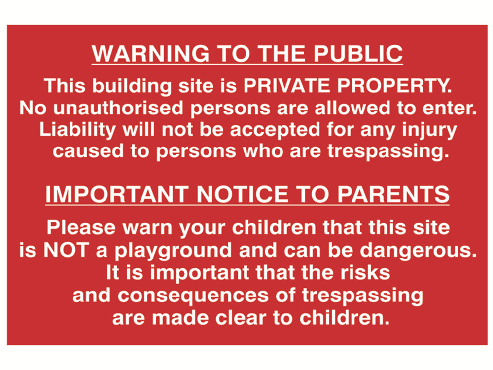 Scan SCA4251 Building Site Warning To Public And Parents - PVC 600 x 400mm |