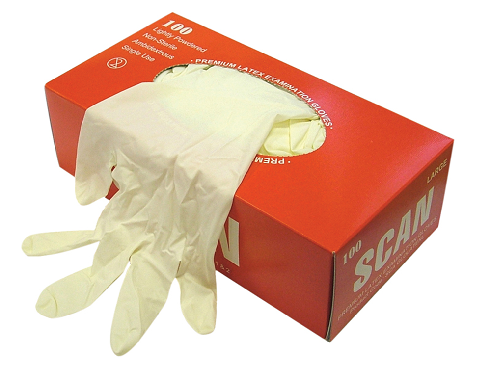 Scan SCAGLOLATEXM Latex Gloves - Medium (Box 100) |
