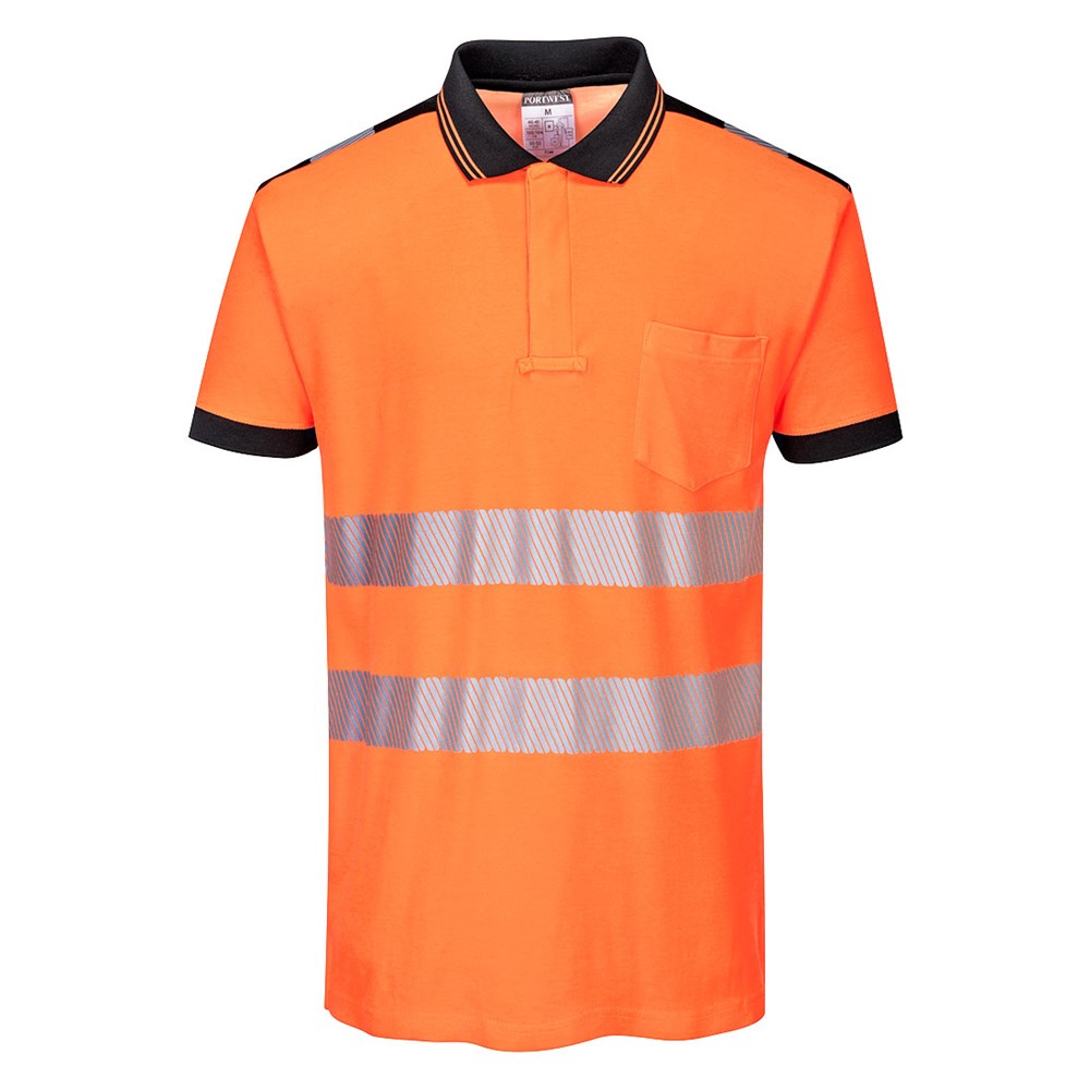 Portwest T180OBRL -  sz L PW3 Hi-Vis Polo Shirt S/S - Orange/Black