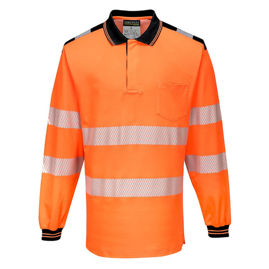 Portwest T184OBRL -  sz L PW3 Hi-Vis Polo Shirt L/S - Orange/Black