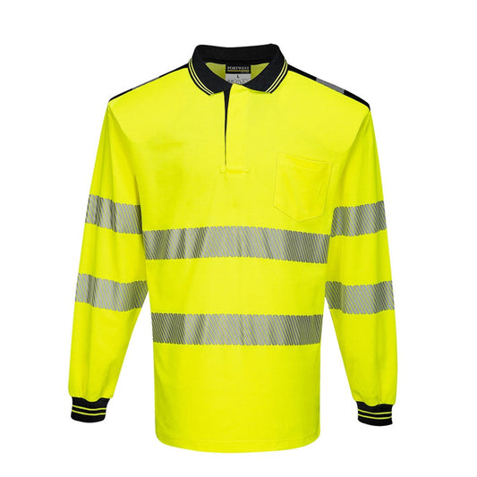 Portwest T184YBRM -  sz M PW3 Hi-Vis Polo Shirt L/S - Yellow/Blue