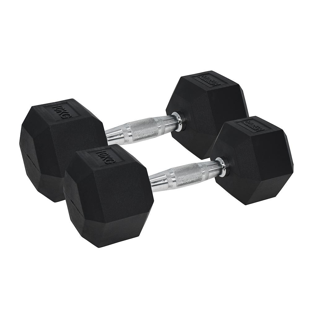 Urban Fitness PRO Hex Dumbbell - Rubber Coated (Pair) Black 2 x 10kg