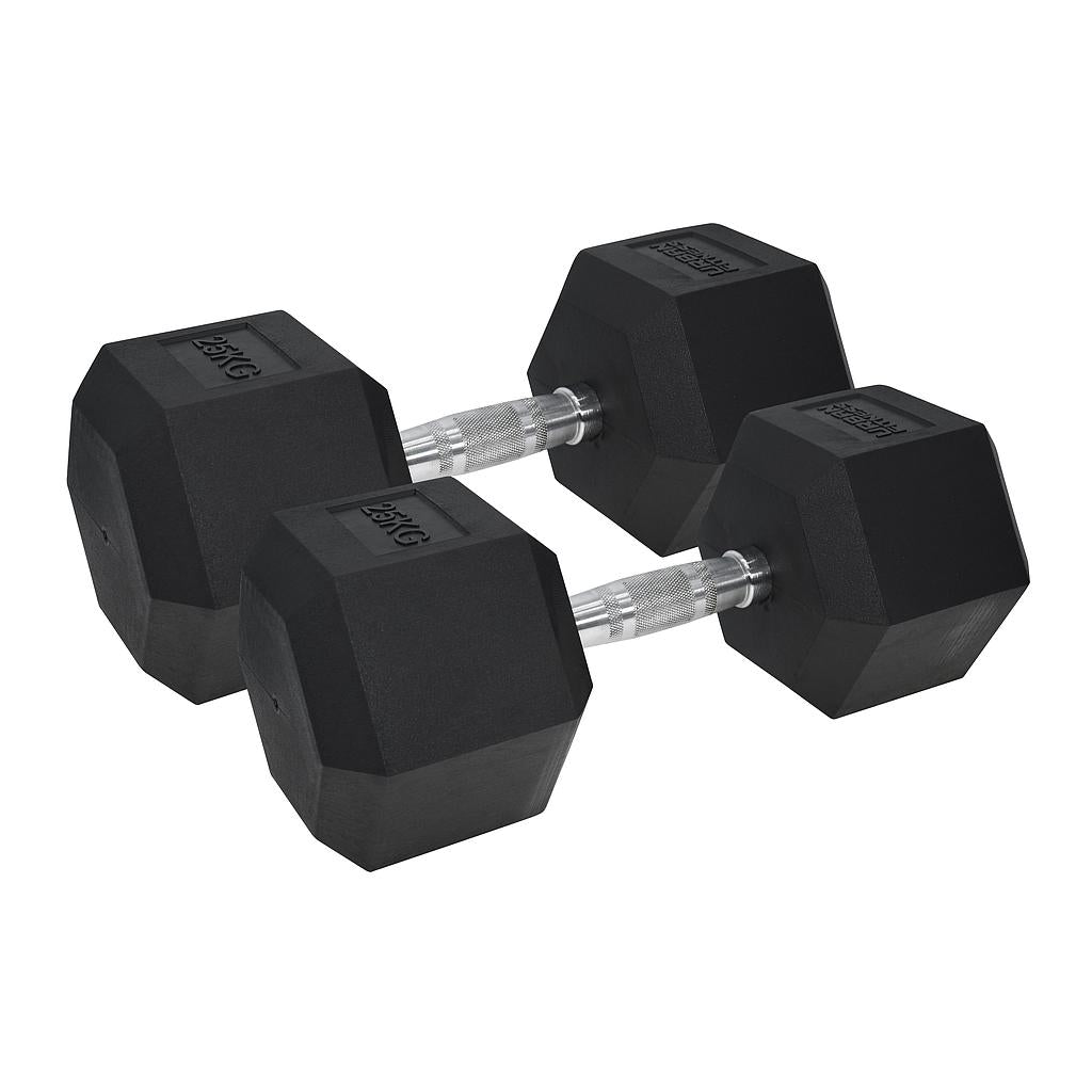Urban Fitness PRO Hex Dumbbell - Rubber Coated (Pair) Black 2 x 25kg