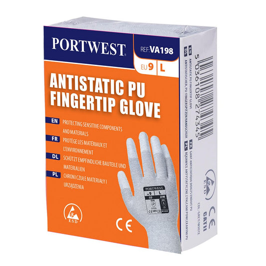 Portwest VA198G7RS -  sz S Vending Antistatic PU Fingertip Glove - Grey