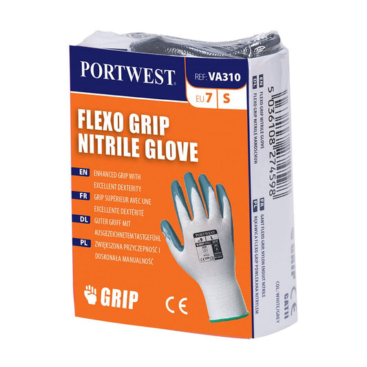 Portwest VA310W7RM -  sz M Flexo Grip Nitrile Glove (Vending) - White/Grey