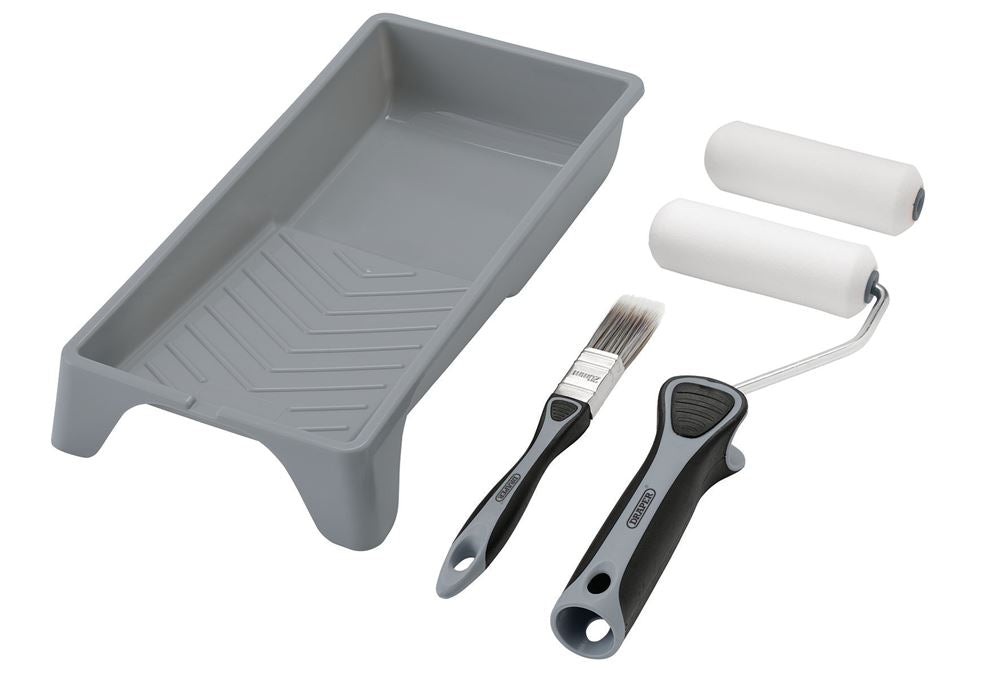Draper 4" ROLLER BRUSH SET - GLOSS High-Density Foam Paint Roller and Brush Set with Soft Grip (5 Piece)