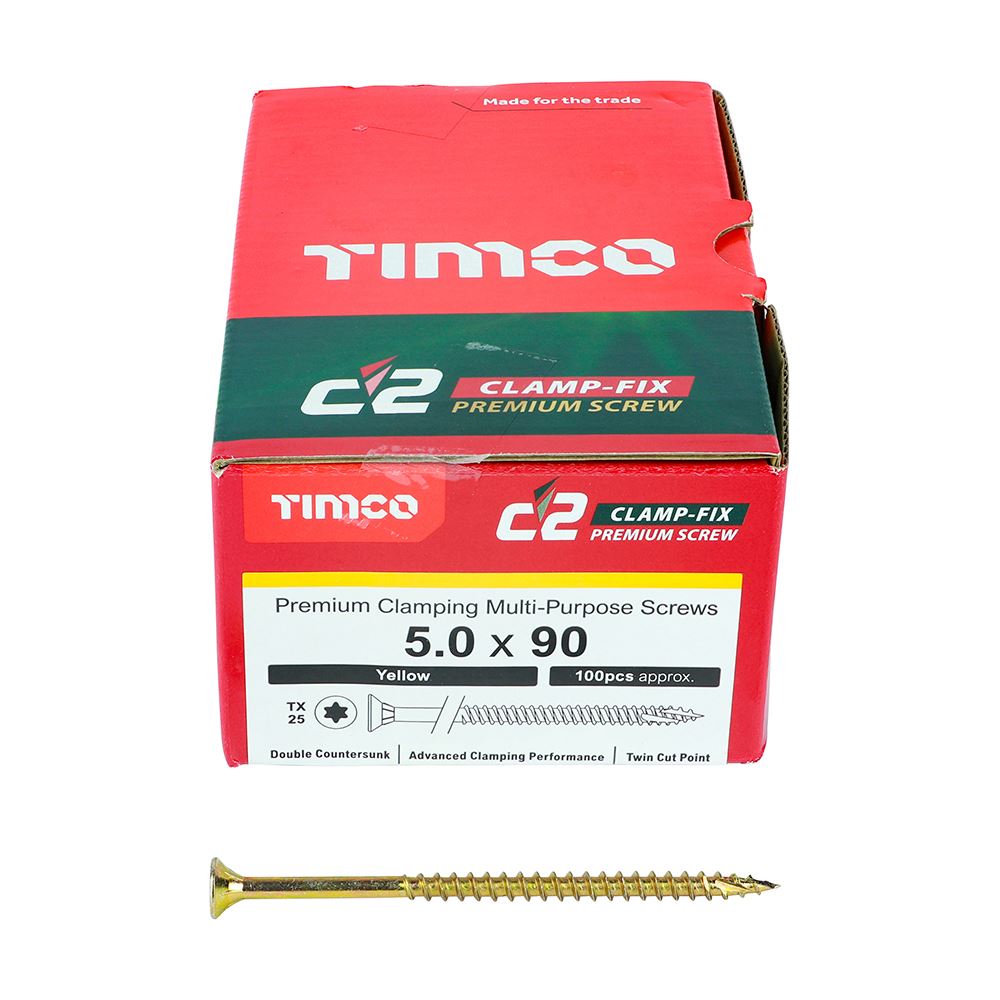 TIMCO C2 Clamp-Fix TX25 CSK ZYP 5.0 x 90 Gold Pack 100