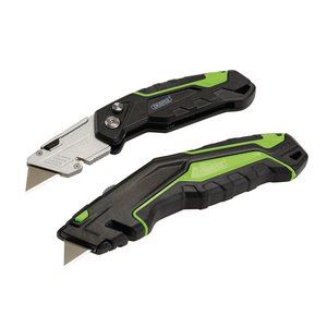 04773 Draper Retractable and Folding Trimming Knife Set with 10 x SK2 Two Notch Blades Folding Knives Professional Trade DIY Workshop Garage Use