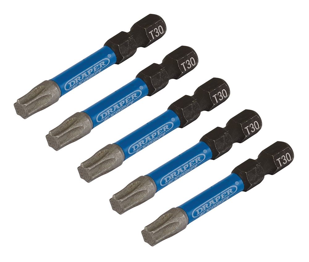 Draper T30X50MM IMPACT S/D BIT 5PK 05656 TX-STAR® Impact Screwdriver Bits, 1/4" Hex
