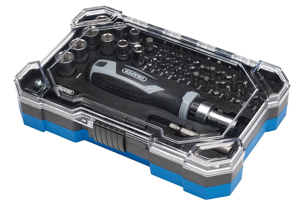 Draper SET 10 - 55PC SET Soft Grip Ratchet Screwdriver and Bit Set (55 Piece)