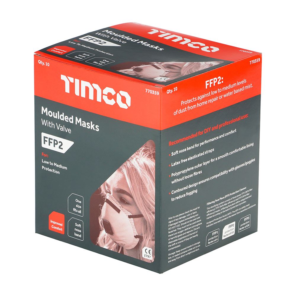 TIMCO FFP2 Moulded Mask - Valved One Size Pack 10