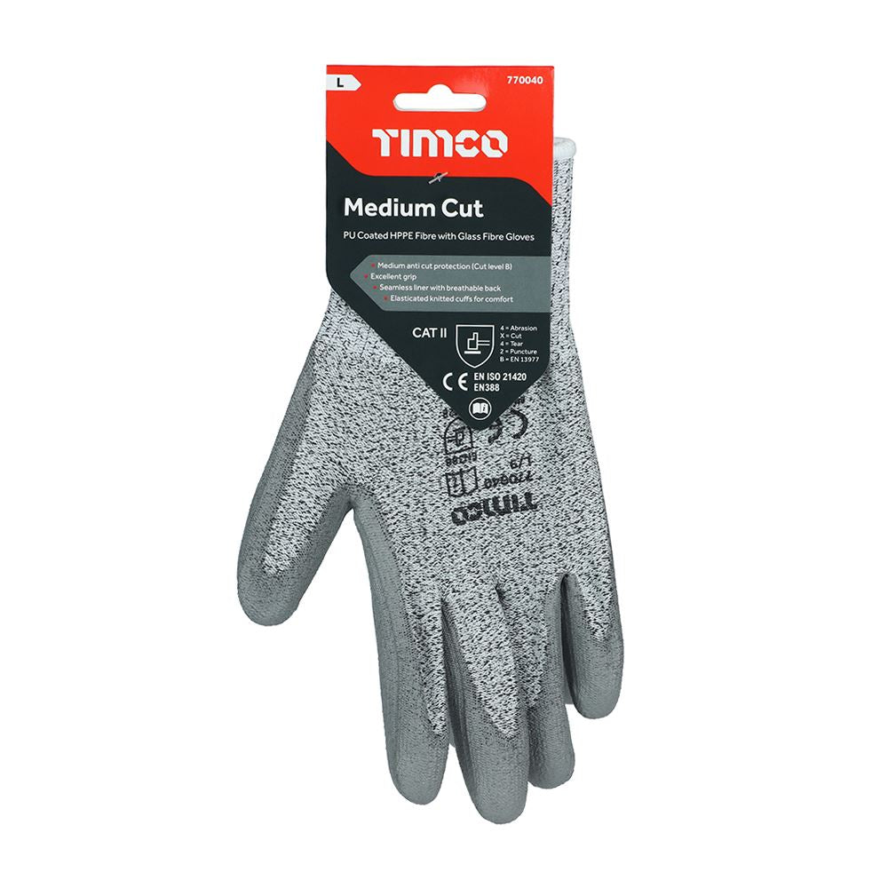 TIMCO Medium Cut B Glove PU Large Pack 1