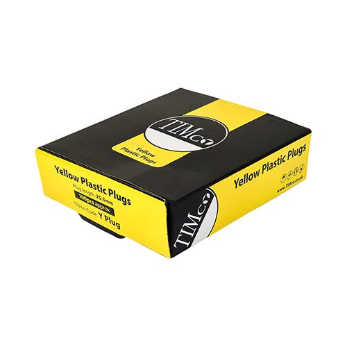 MOQ - TIMCO Plastic Plugs - Yellow 25mm Yellow Pack 100