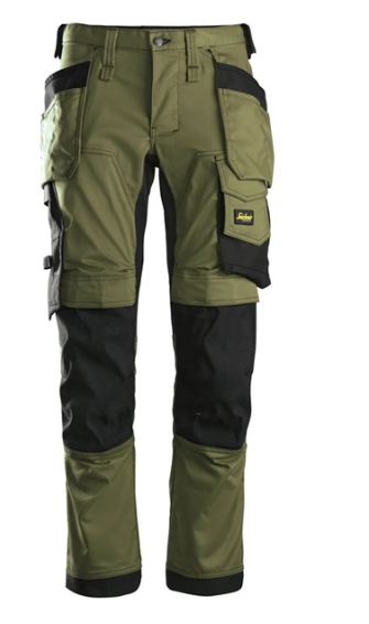 Snickers AllroundWork, Stretch Trousers Holster Pockets Waist 31" Knaki Green, Black
