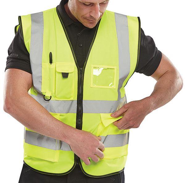 Beeswift WCENGEXEC Executive Hi Vis Vest Multi Pocket Reflective Safety Waistcoat Yellow Orange Red Sizes S-8XL