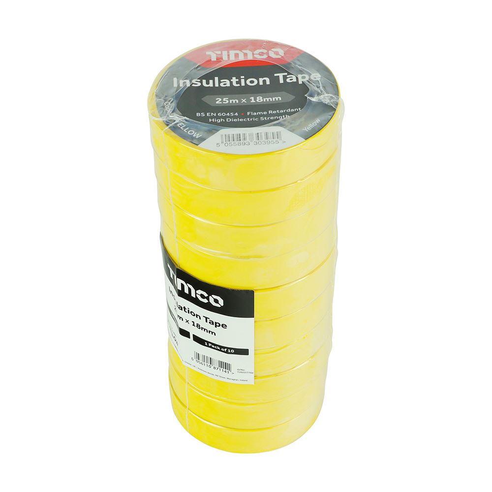 TIMCO PVC Insulation Tape Yellow Yellow 25m x 18mm Pack 10.0
