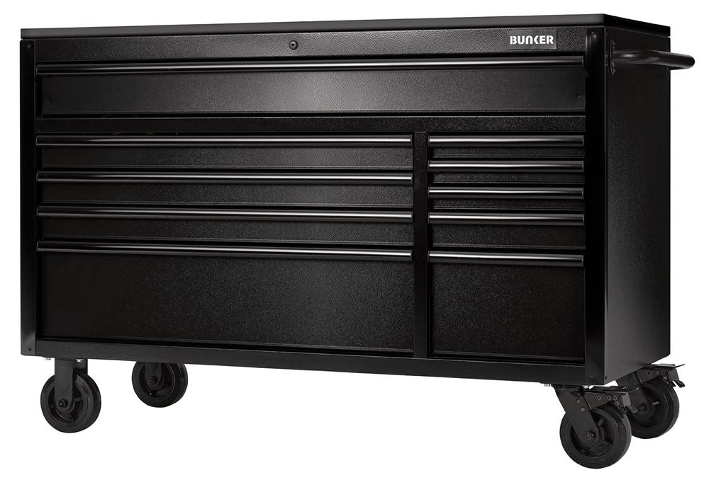 28077 Bunker BUNKER 10 Drawer Workbench Roller Tool Cabinet with Black Stainless Steel Roller Cabinets W 1502 x H 973 x D 622mm Professional Trade D