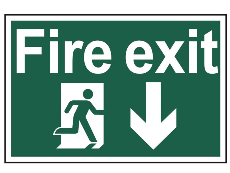 Scan SCA1503 Fire Exit Running Man Arrow Down - PVC 300 x 200mm |