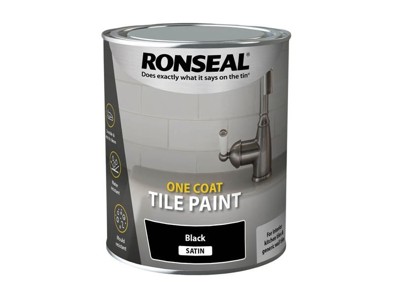 Ronseal 39374 One Coat Tile Paint Black Satin 750ml