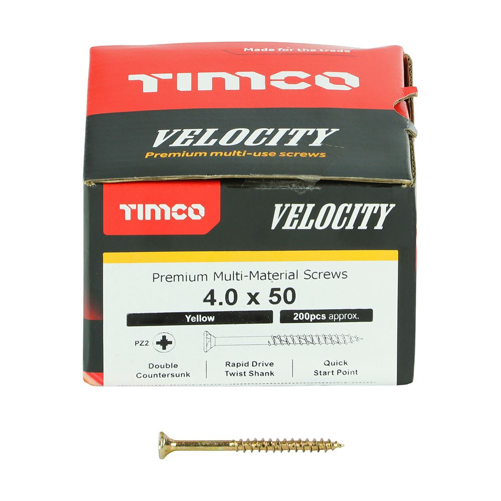 TIMCO Velocity Screw PZ2 CSK ZYP 4.0 x 50 Gold Pack 200