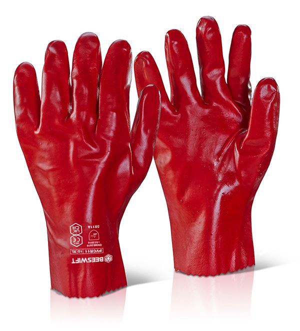BEESWIFT PVC GAUNTLET GLOVES RED 11" Pack of 10