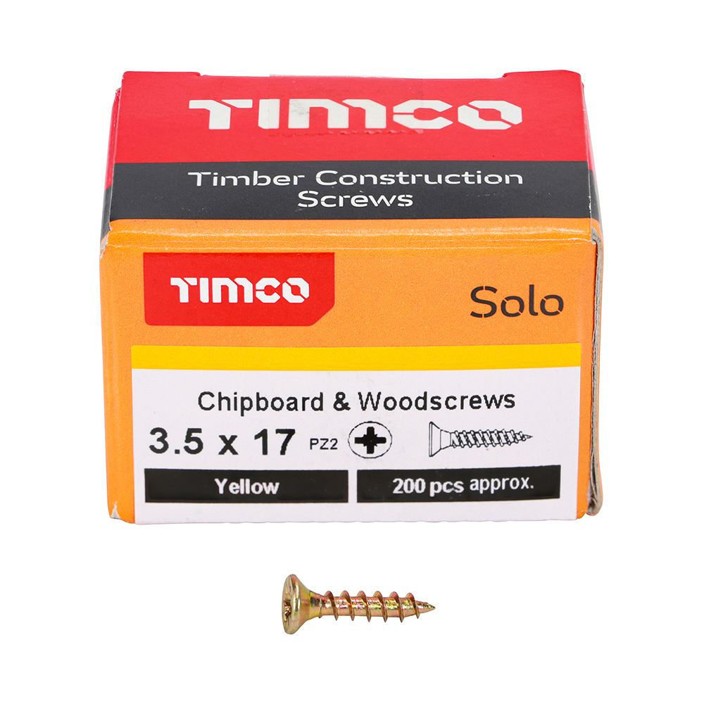 TIMCO Solo Woodscrew PZ2 CSK ZYP 3.5 x 17 Gold Pack 200