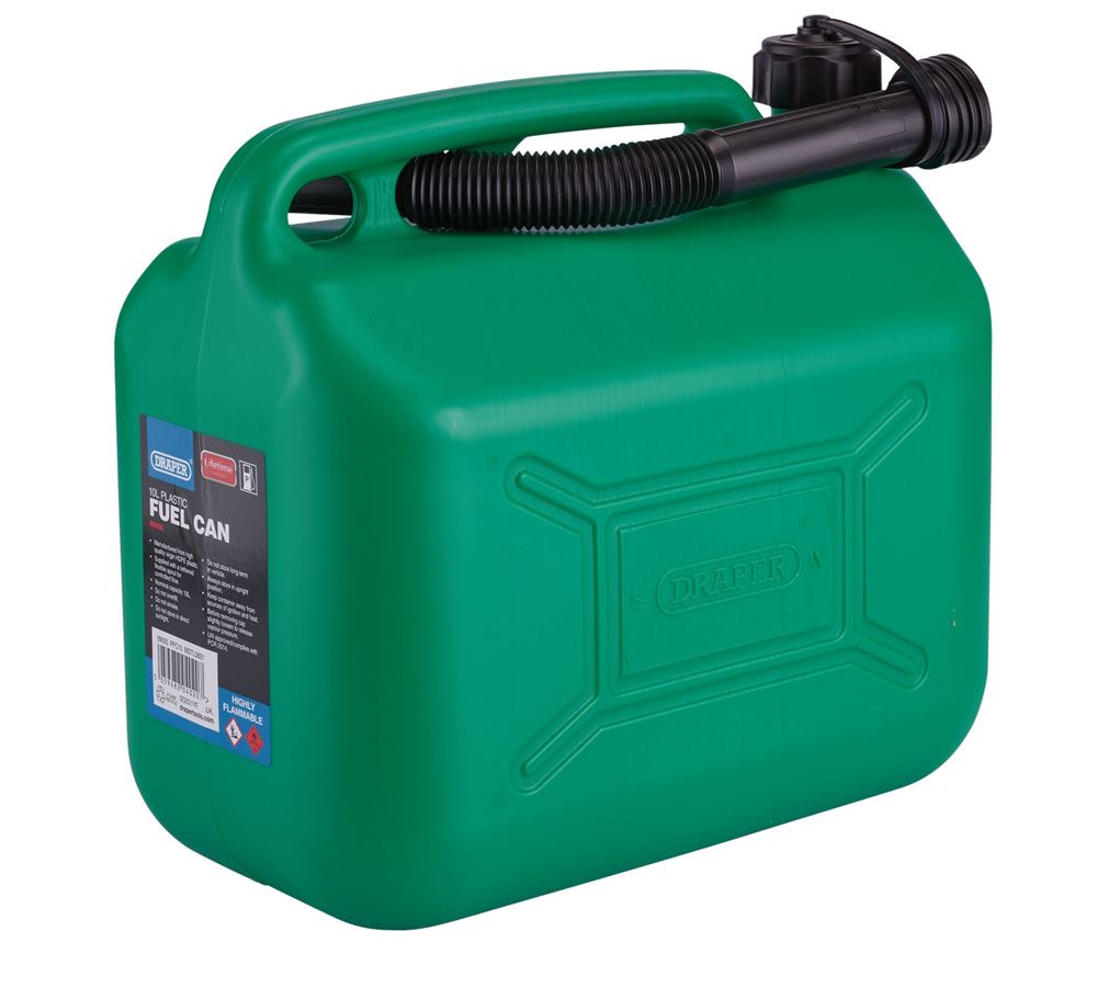 Draper PLASTIC FUEL CAN - 10L - GREEN 09055 Plastic Fuel Can, 10L
