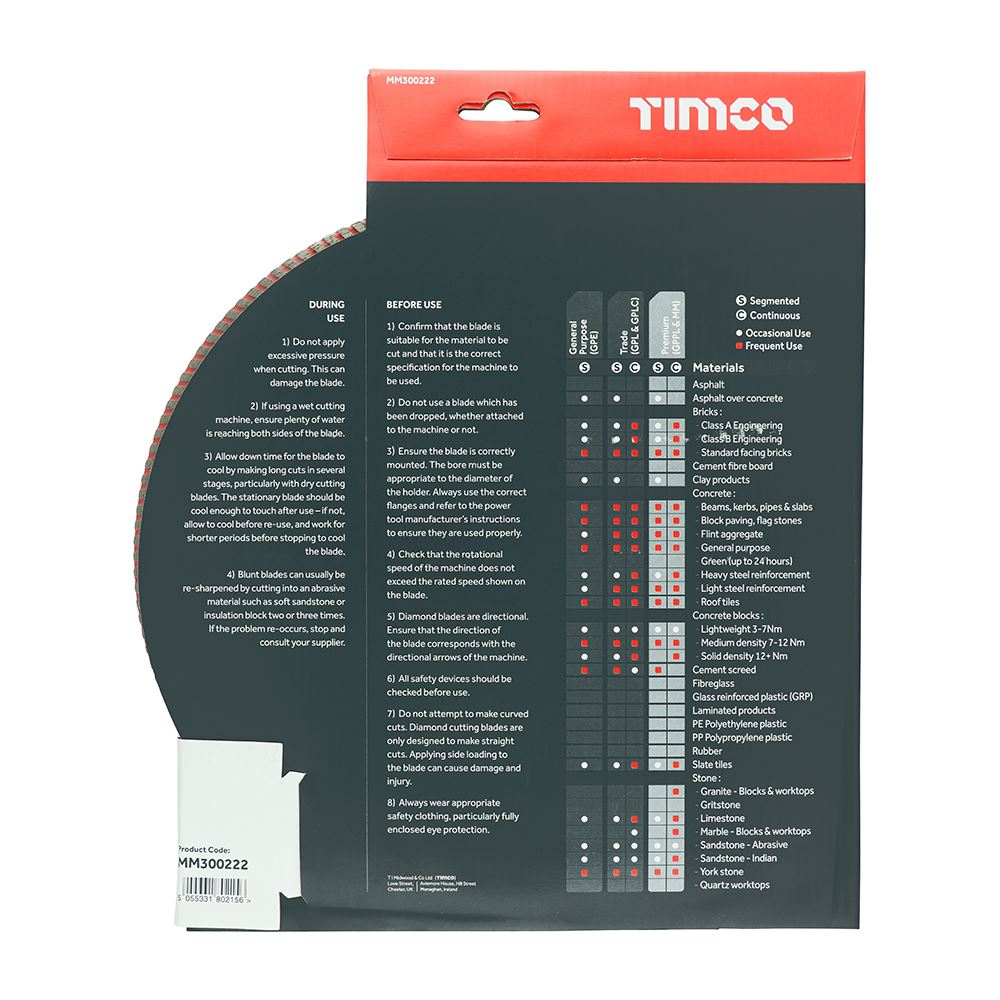 TIMCO Prem Diamond Blade Turbo Cont 300 x 22.2 Pack 1