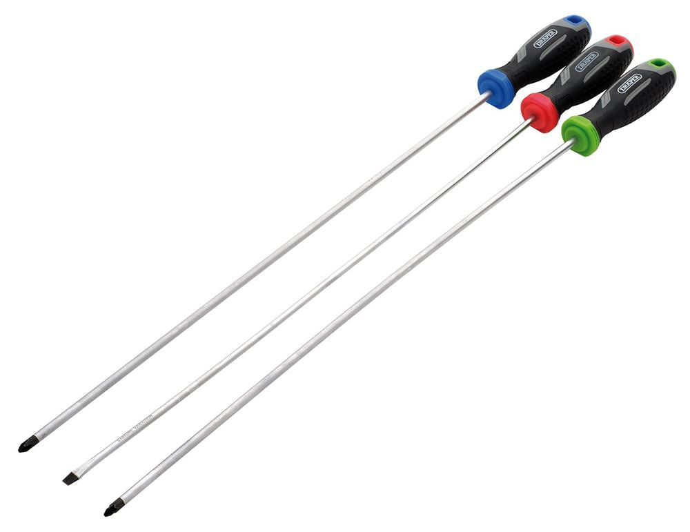 Draper SET 1- 3PC SET - LONG Long Reach Soft Grip Screwdriver Set (3 Piece)