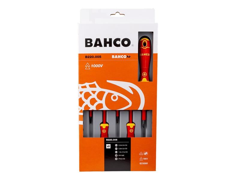 Bahco B220.005 BAHCOFIT Insulated Scewdriver Set, 5 Piece