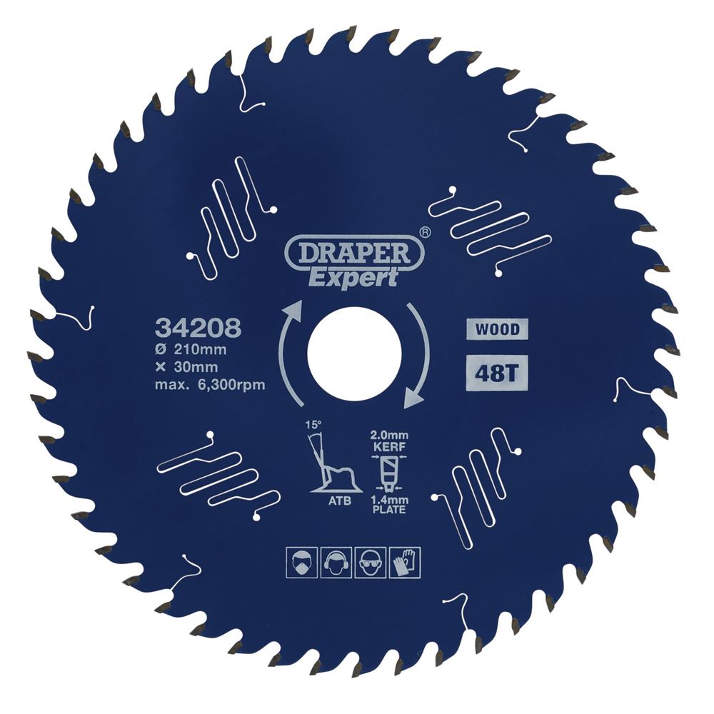Draper TCT SAW BLADE 210MM 48T 34208 TCT Circular Saw Blade for Wood with PTFE Coating