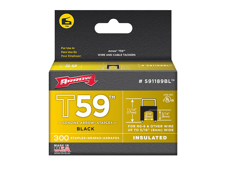 Arrow A591189BL T59 Insulated Staples Black 8 x 8mm Box 300