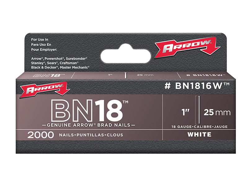 Arrow ABN1816W BN1816 Brad Nails 25mm White Head Pack 2000