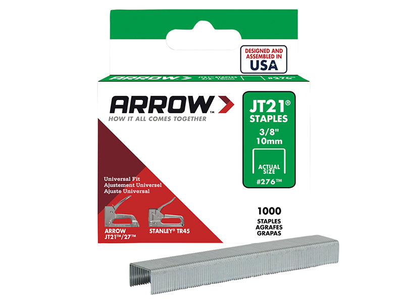 Arrow A276 JT21 T27 Staples 10mm (3/8in) Box 1000