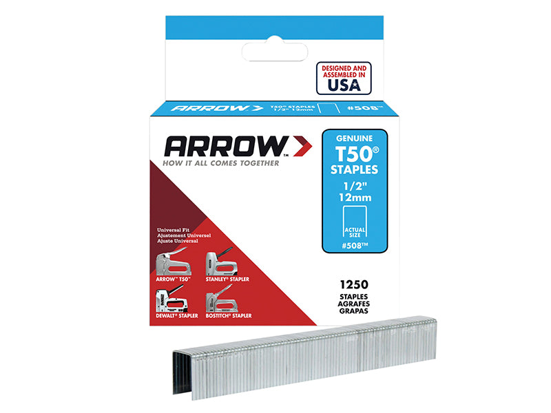 Arrow A50824 T50 Staples 12mm (1/2in) Box 1250
