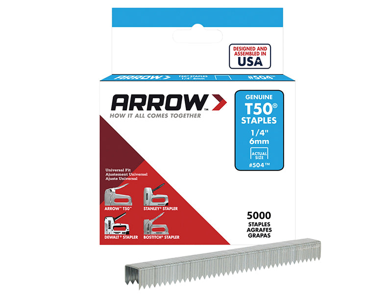 Arrow A504IP T50 Staples 6mm (1/4in) Bulk Pack 5000