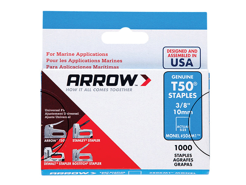 Arrow A506M1 T50M 506m Monel Staples 10mm (3/8in) Box 1000
