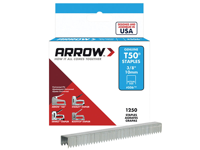 Arrow A50624 T50 Staples 10mm (3/8in) Box 1250